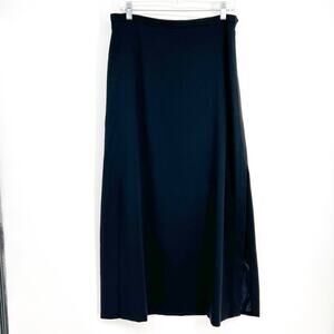 INC International Long Skirt Side Slit Women 12 Black Polyester Blend Minimalist
